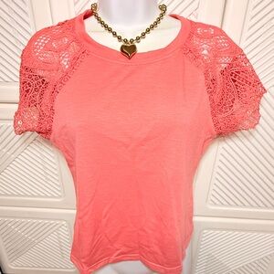 Coral Lace Sleeve Women's Top